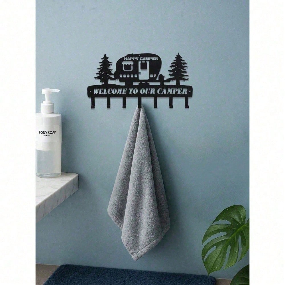 Heavy Duty Wrought Iron Wall Hooks with Pine Tree Design, rustic farmhouse style. Ideal for entryway, bathroom and more, practical organizer and nice gift for various festivals.