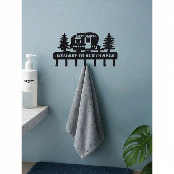 Heavy Duty Wrought Iron Wall Hooks with Pine Tree Design, rustic farmhouse style. Ideal for entryway, bathroom and more, practical organizer and nice gift for various festivals.