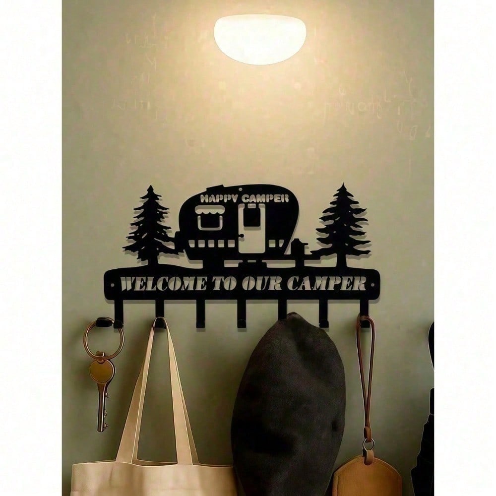 Heavy Duty Wrought Iron Wall Hooks with Pine Tree Design, rustic farmhouse style. Ideal for entryway, bathroom and more, practical organizer and nice gift for various festivals.