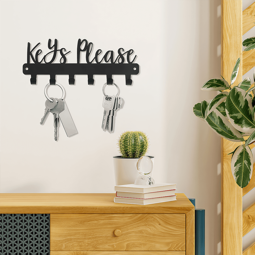 Sleek Modern Wall Key Holder with Single Hook, Minimalist Key Rack Space-Saving Entryway Organizer, Sturdy Black Metal Key Hanger for Home Office Apartment Gift