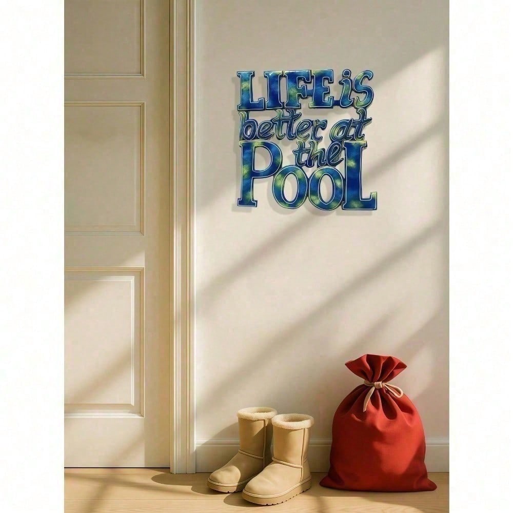 Coastal Pool Metal Wall Art, Life's Better At The Pool Sign for Patio Bathroom Bedroom, Tropical Summer Beach Decor Gift for Pool Lovers Housewarming