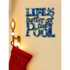 Coastal Pool Metal Wall Art, Life's Better At The Pool Sign for Patio Bathroom Bedroom, Tropical Summer Beach Decor Gift for Pool Lovers Housewarming