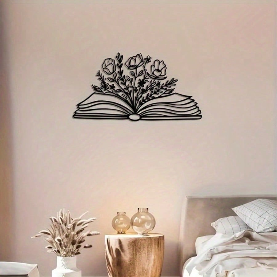 Floral Metal Book Shaped Wall Art Floral Sign Modern Wall Decor for Library Living Room Nursery Bedroom Ideal Gift for Book Lovers