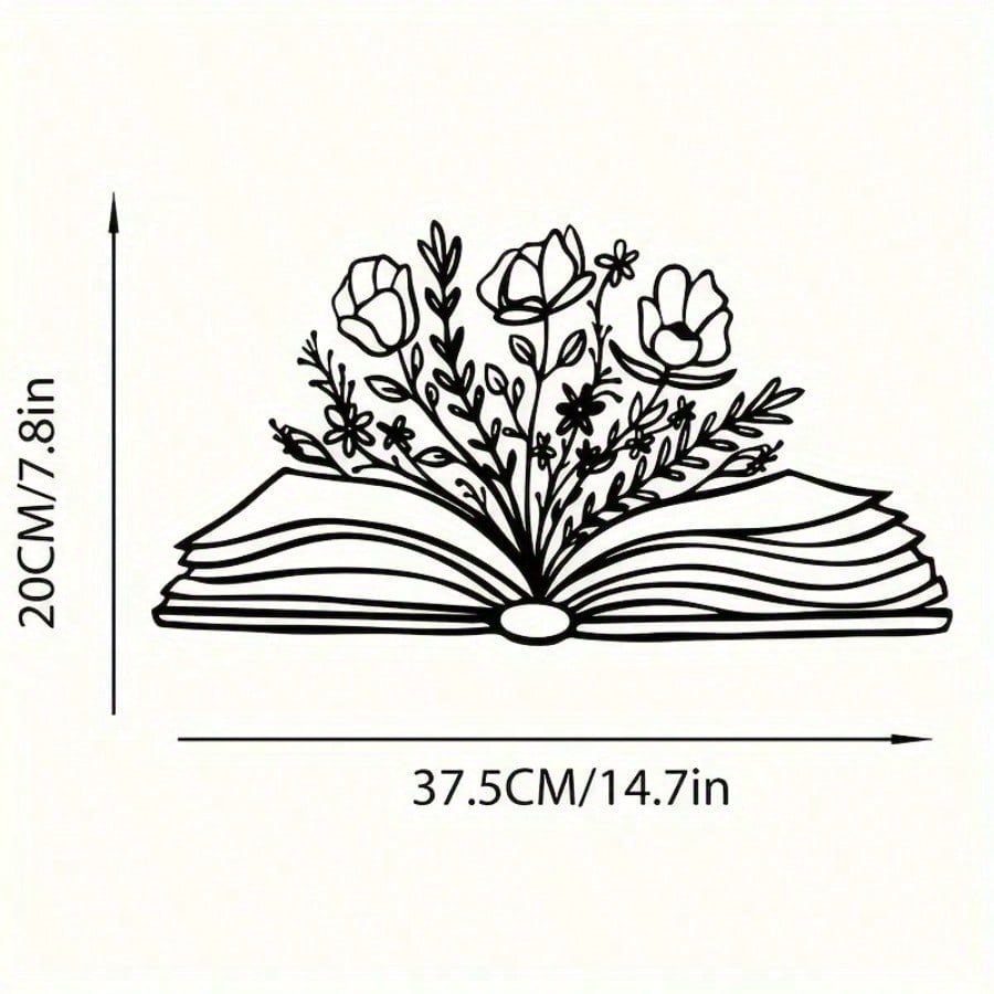 Floral Metal Book Shaped Wall Art Floral Sign Modern Wall Decor for Library Living Room Nursery Bedroom Ideal Gift for Book Lovers