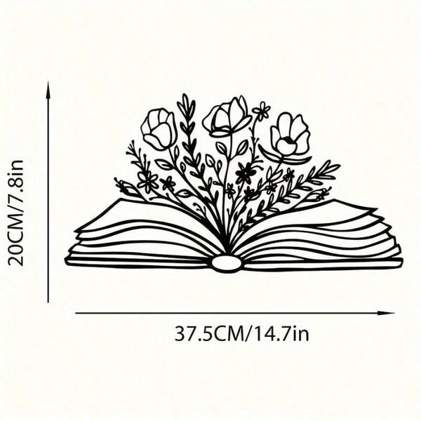 Floral Metal Book Shaped Wall Art Floral Sign Modern Wall Decor for Library Living Room Nursery Bedroom Ideal Gift for Book Lovers