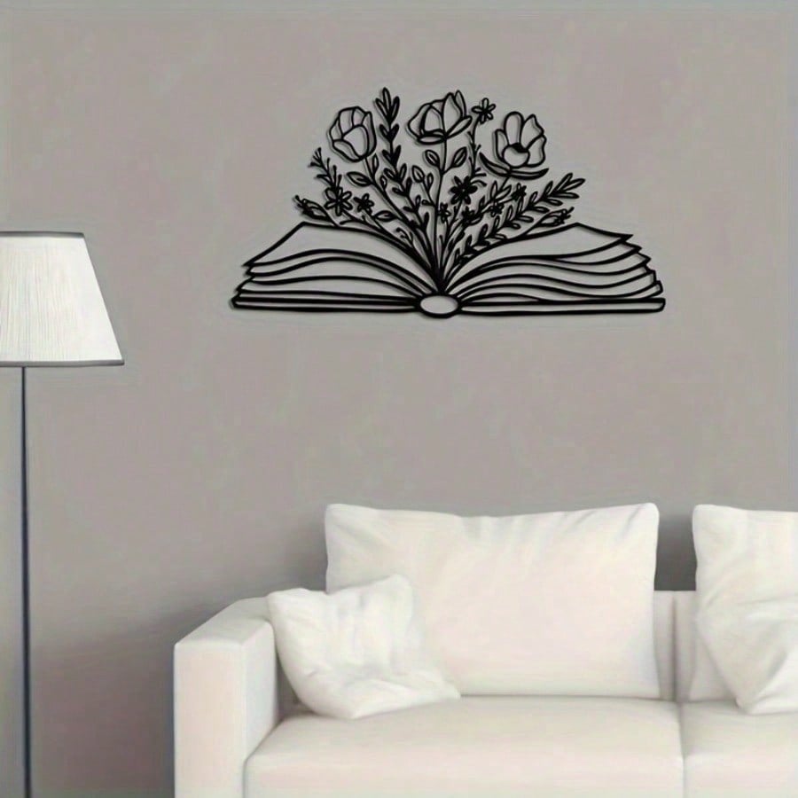Floral Metal Book Shaped Wall Art Floral Sign Modern Wall Decor for Library Living Room Nursery Bedroom Ideal Gift for Book Lovers