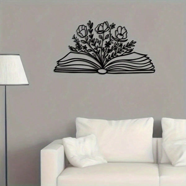 Floral Metal Book Shaped Wall Art Floral Sign Modern Wall Decor for Library Living Room Nursery Bedroom Ideal Gift for Book Lovers