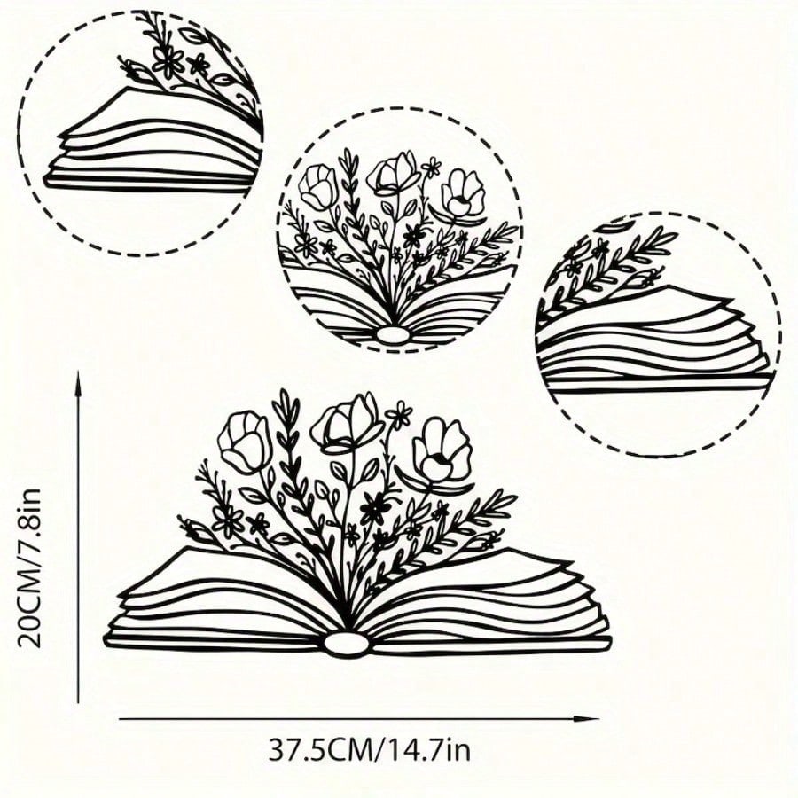 Floral Metal Book Shaped Wall Art Floral Sign Modern Wall Decor for Library Living Room Nursery Bedroom Ideal Gift for Book Lovers