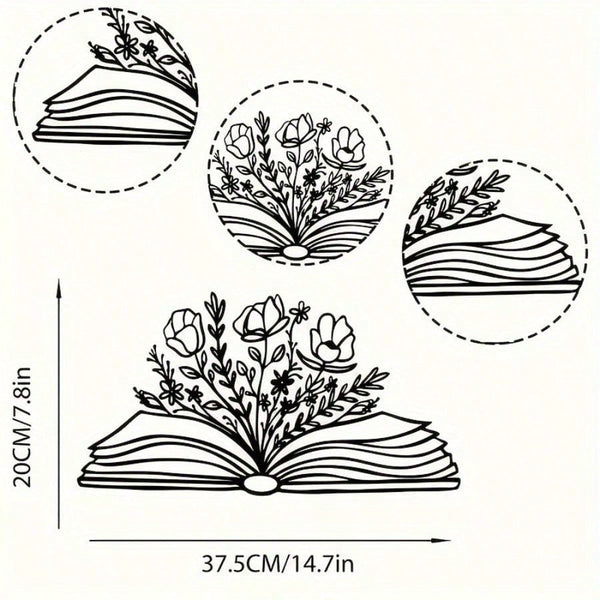 Floral Metal Book Shaped Wall Art Floral Sign Modern Wall Decor for Library Living Room Nursery Bedroom Ideal Gift for Book Lovers