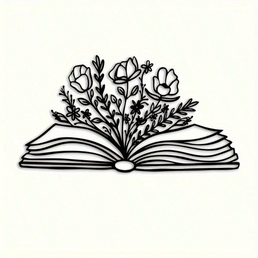 Floral Metal Book Shaped Wall Art Floral Sign Modern Wall Decor for Library Living Room Nursery Bedroom Ideal Gift for Book Lovers