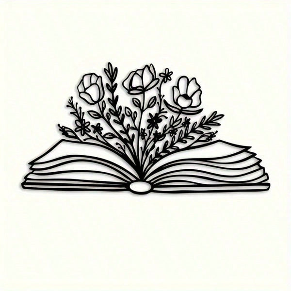 Floral Metal Book Shaped Wall Art Floral Sign Modern Wall Decor for Library Living Room Nursery Bedroom Ideal Gift for Book Lovers