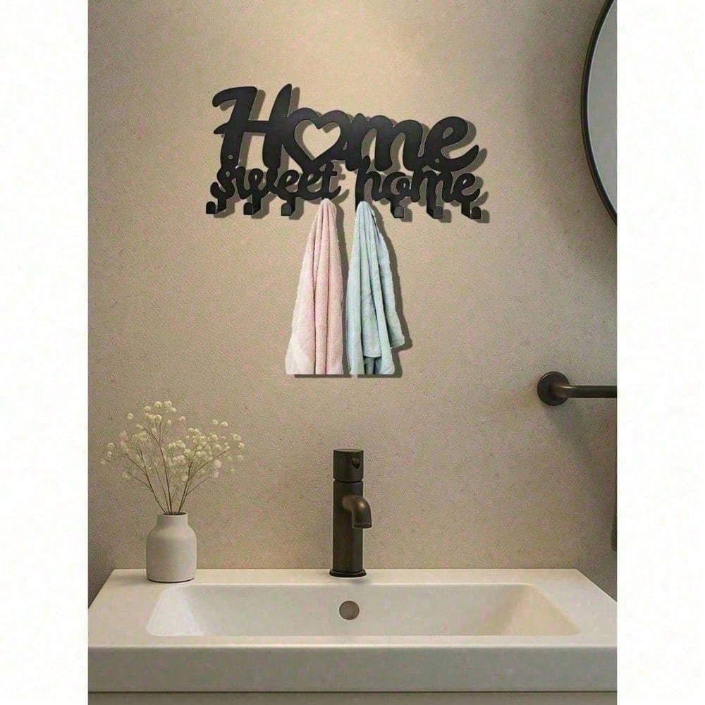 Modern 6 Hook Matte Black Wall Rack, Industrial Farmhouse Entryway Organizer, Space Saving Steel Hooks for Towels Hats Keys, Rust Resistant Housewarming Gift