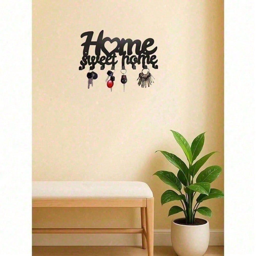 Modern 6 Hook Matte Black Wall Rack, Industrial Farmhouse Entryway Organizer, Space Saving Steel Hooks for Towels Hats Keys, Rust Resistant Housewarming Gift