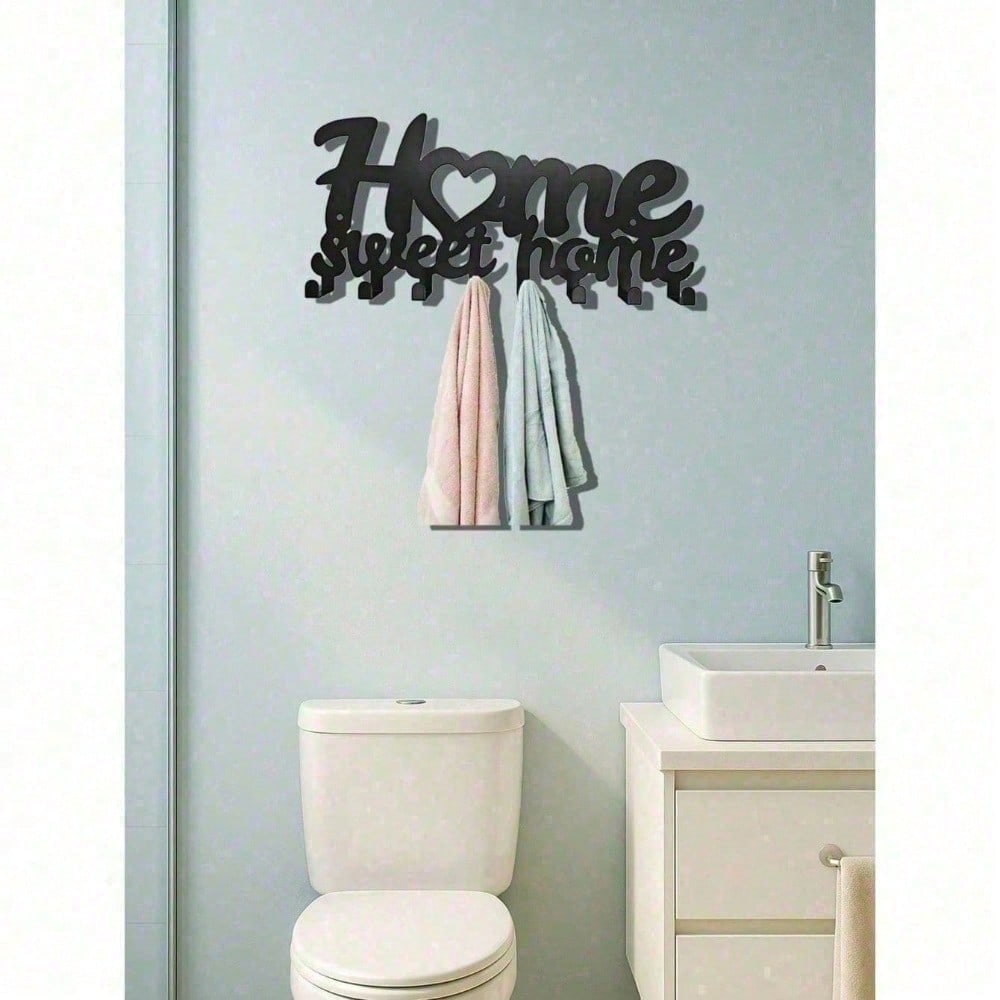 Modern 6 Hook Matte Black Wall Rack, Industrial Farmhouse Entryway Organizer, Space Saving Steel Hooks for Towels Hats Keys, Rust Resistant Housewarming Gift