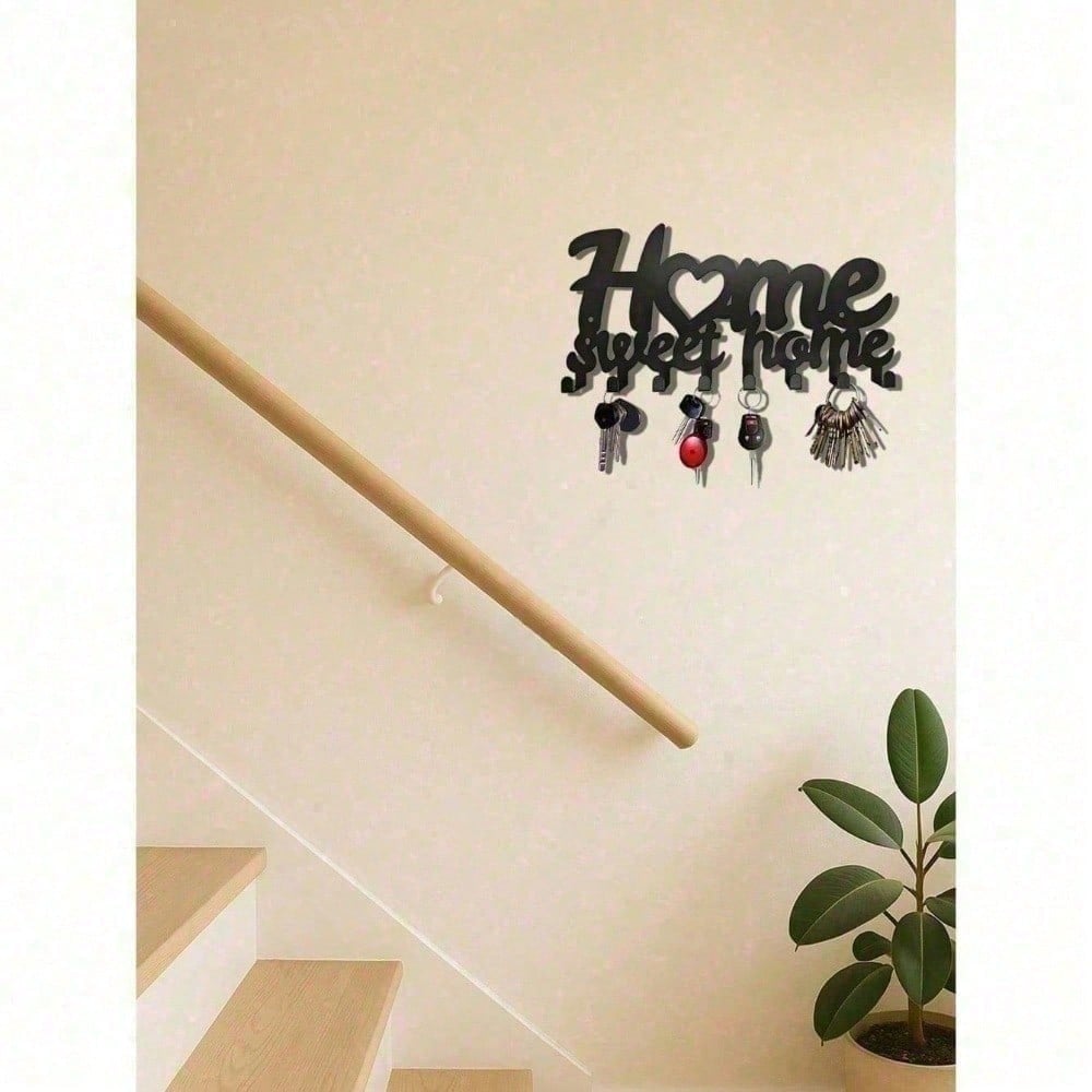 Modern 6 Hook Matte Black Wall Rack, Industrial Farmhouse Entryway Organizer, Space Saving Steel Hooks for Towels Hats Keys, Rust Resistant Housewarming Gift