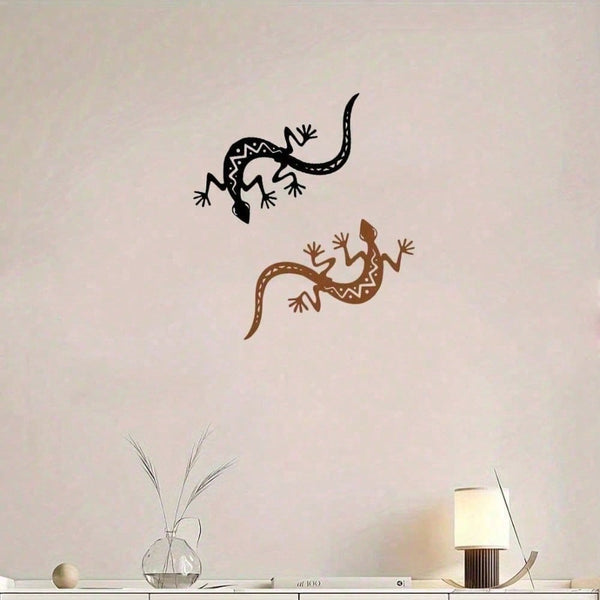 Indoor Outdoor Gothic Lizard Wall Art, Hanging Iron Gecko Sculpture for Halloween Goth Party Decor, Unique Gift for Men Women Bedroom Office