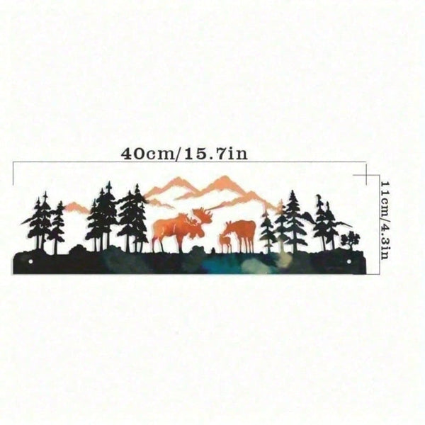 3D Moose Metal Wall Art, Winter Woodland Rustic Cabin Scene with Snowy Pines Starry Sky, Nordic Christmas Hanging Decor for Farmhouse Living Room Bedroom, Cozy Lodge Gift