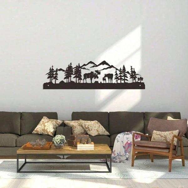 3D Moose Metal Wall Art, Winter Woodland Rustic Cabin Scene with Snowy Pines Starry Sky, Nordic Christmas Hanging Decor for Farmhouse Living Room Bedroom, Cozy Lodge Gift