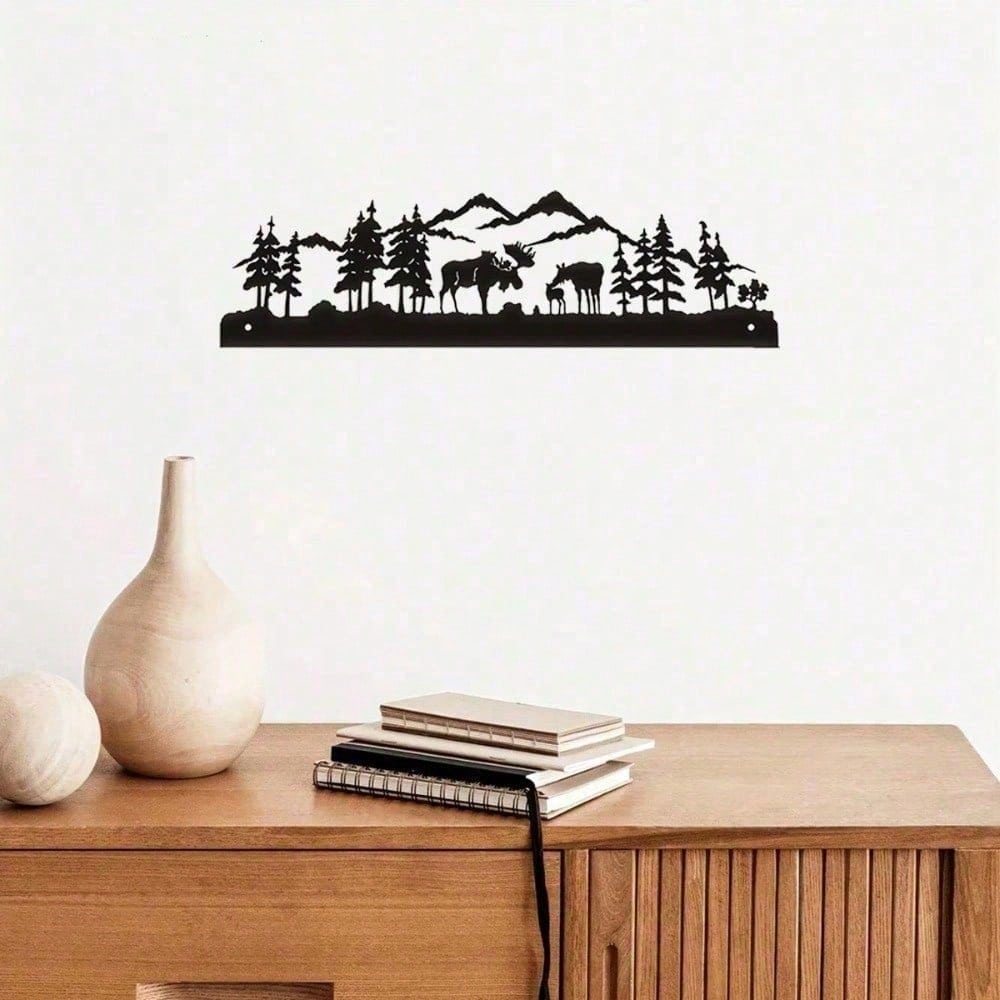 3D Moose Metal Wall Art, Winter Woodland Rustic Cabin Scene with Snowy Pines Starry Sky, Nordic Christmas Hanging Decor for Farmhouse Living Room Bedroom, Cozy Lodge Gift