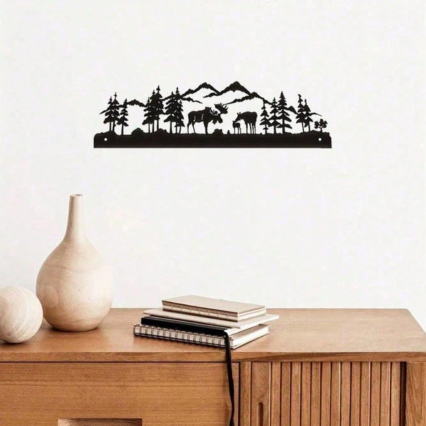 3D Moose Metal Wall Art, Winter Woodland Rustic Cabin Scene with Snowy Pines Starry Sky, Nordic Christmas Hanging Decor for Farmhouse Living Room Bedroom, Cozy Lodge Gift