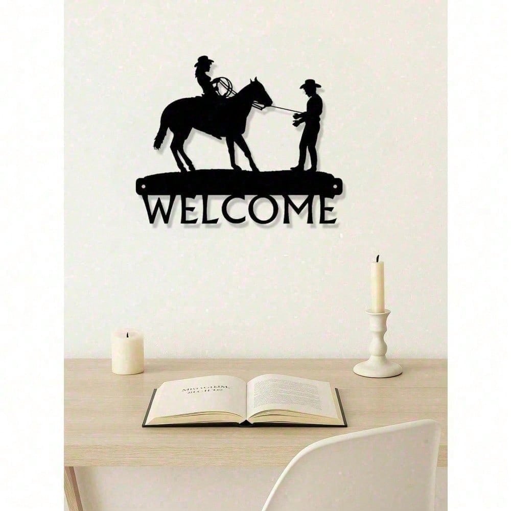 Vintage Faded Denim Welcome Wall Hanging, 12" Distressed Fringe with Embroidered Buttons, Western Boho Farmhouse Decor for Entryway Laundry Room, Rustic Cottagecore Housewarming Gift for Her Main image