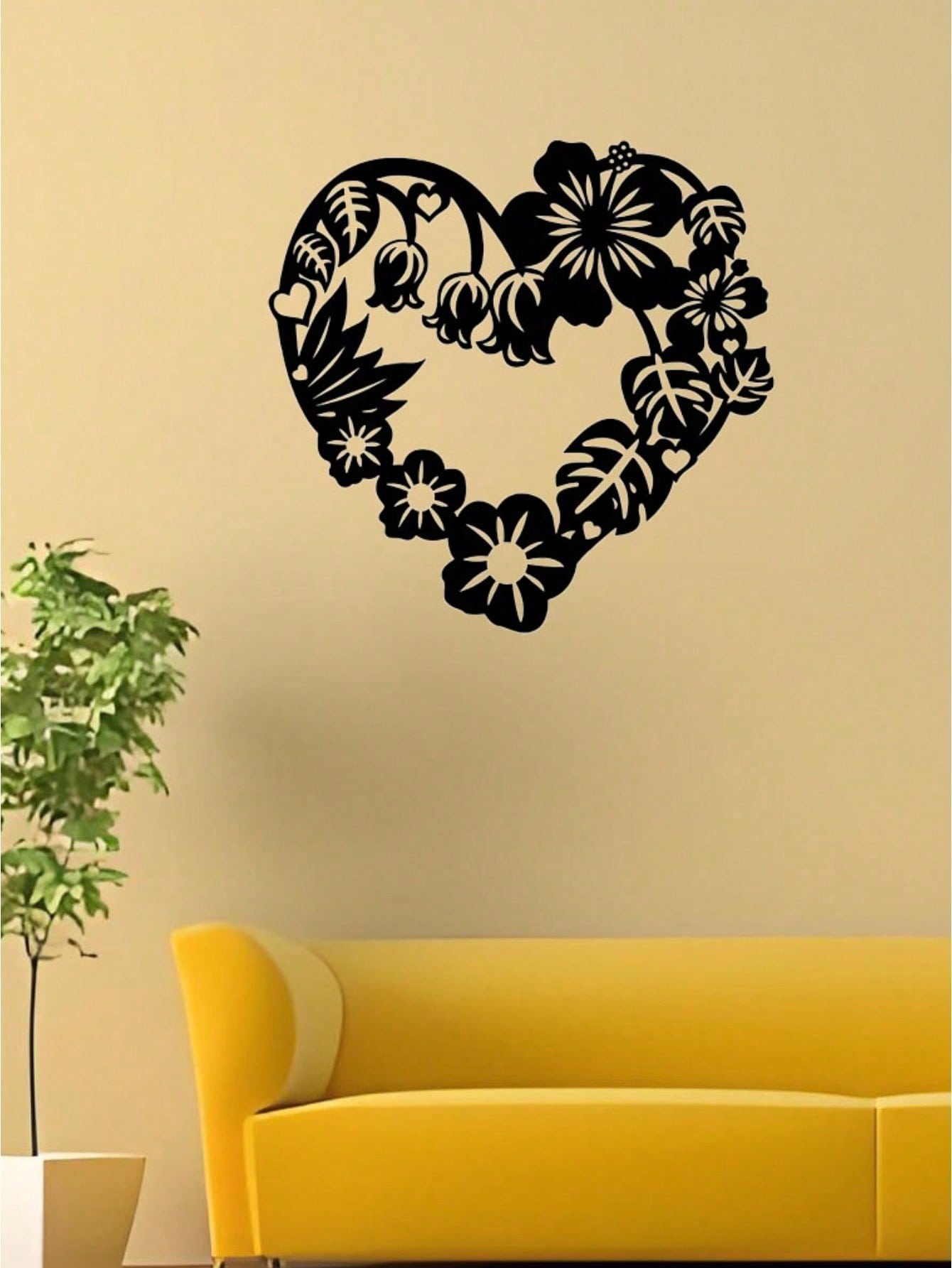 A heart-shaped wrought iron holiday wall decoration with black metal flowers and stamens intertwined, which can be used as a Valentine's Day gift, and romantic people deserve it! Birthday graduation gift.