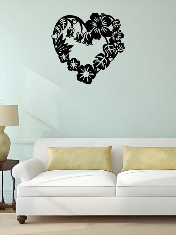 A heart-shaped wrought iron holiday wall decoration with black metal flowers and stamens intertwined, which can be used as a Valentine's Day gift, and romantic people deserve it! Birthday graduation gift.