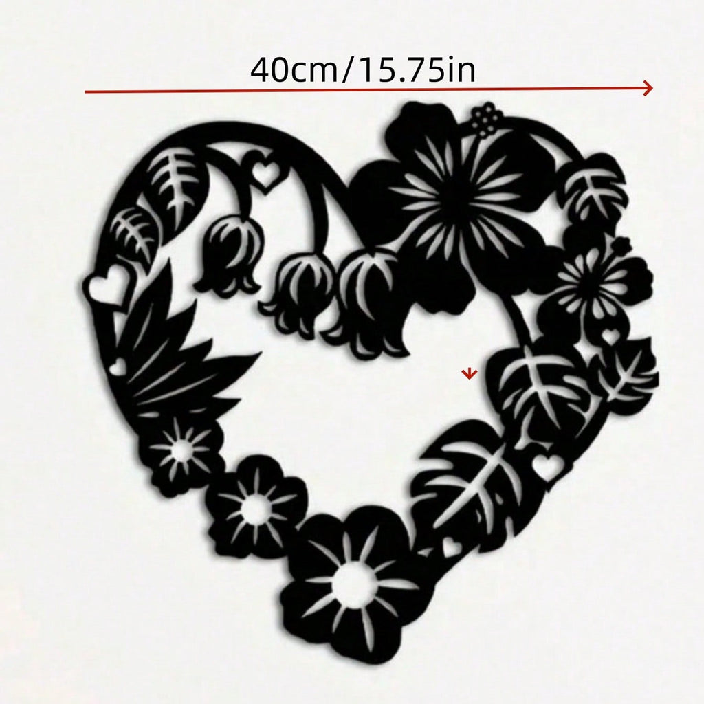 A heart-shaped wrought iron holiday wall decoration with black metal flowers and stamens intertwined, which can be used as a Valentine's Day gift, and romantic people deserve it! Birthday graduation gift.