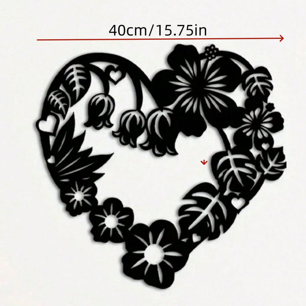 A heart-shaped wrought iron holiday wall decoration with black metal flowers and stamens intertwined, which can be used as a Valentine's Day gift, and romantic people deserve it! Birthday graduation gift.