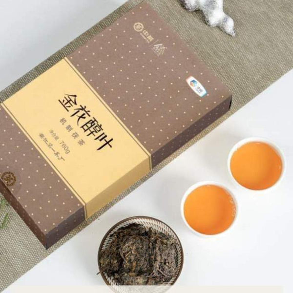 HelloYoungTea Hunan Anhua Golden Flower Dark Brick Tea Fu Zhuan Dark Tea Fu Brick Tea 760g