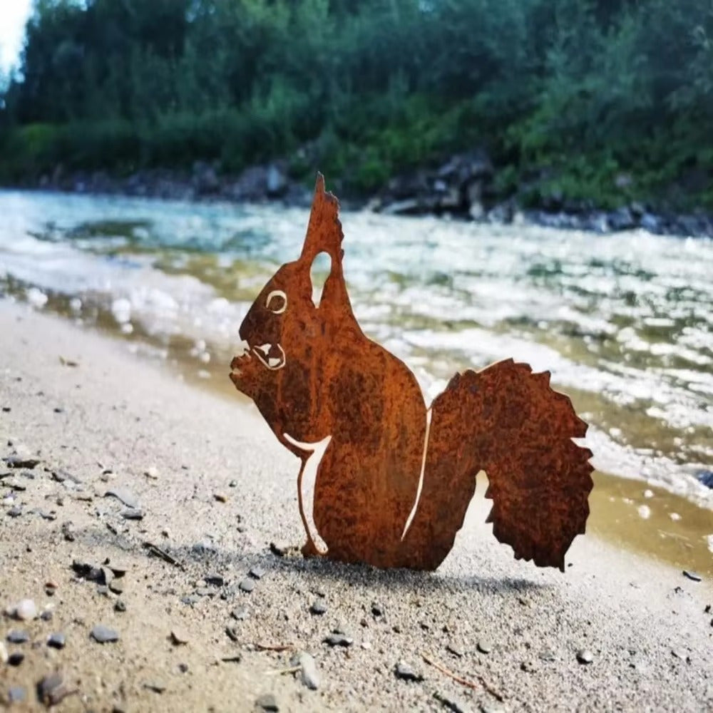 CIFbuy™ Rusty Squirrel Garden Metal Yard Art - Handmade Corten Steel Statue with Rustic Patina, Outdoor Garden Decoration Adding Rustic Elegance, Metal Craft for Yard Beauty, Unique Collectible Figurines.