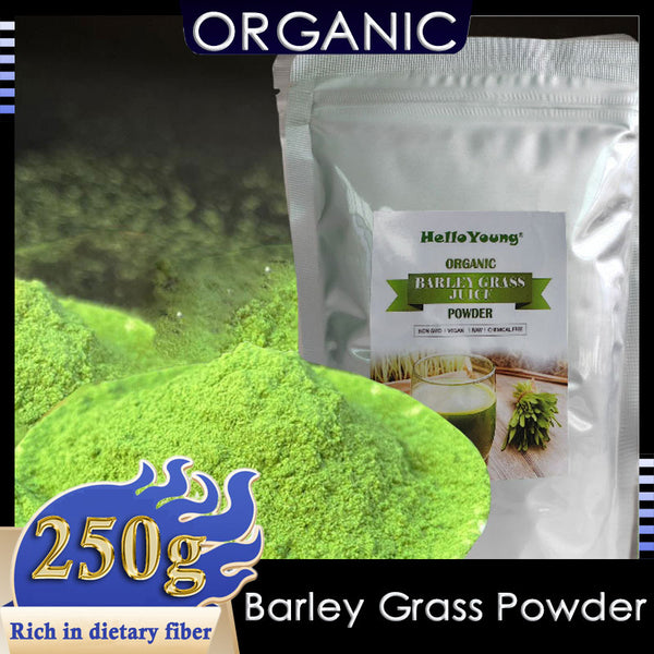 HelloYoung Imported Unsweetened Premium Organic Barley Grass Powder 250g Rich in Fibers, Vitamins, Minerals, Raw Organic Perfect Food Green Superfood