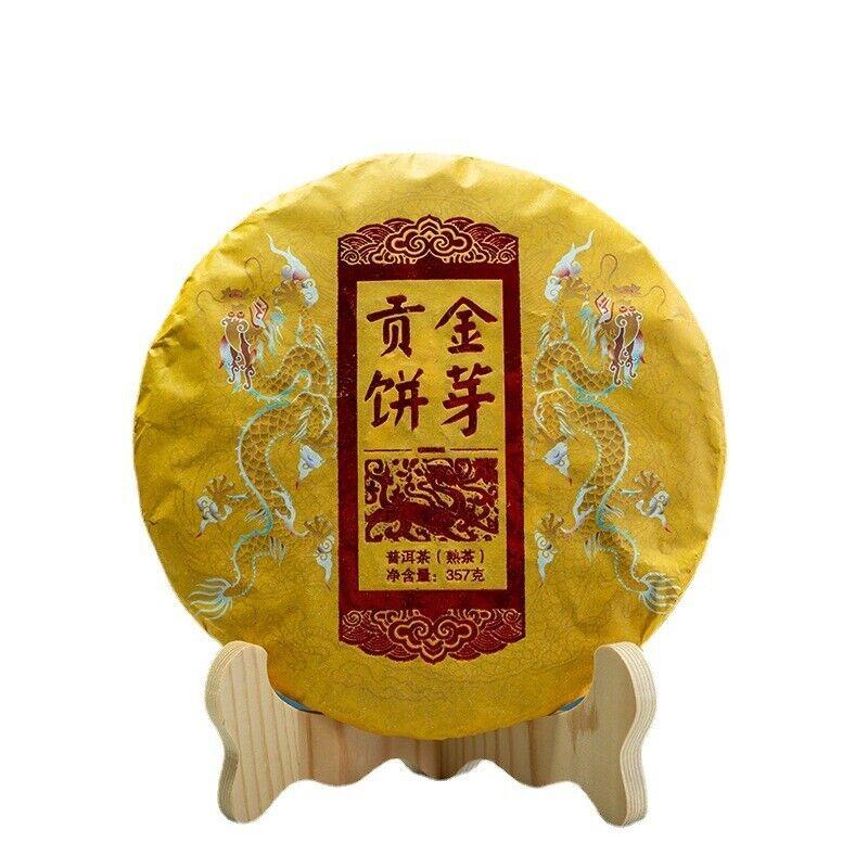 357g Yunnan Brown Mountain Ancient Aged Golden Bud Tribute Cake Ripe Puerh Tea