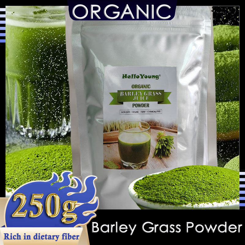 HelloYoung Imported Unsweetened Premium Organic Barley Grass Powder 250g RAW, GREENISH LIKE LEAVES, NO PRESERVATIVE,NON GMO