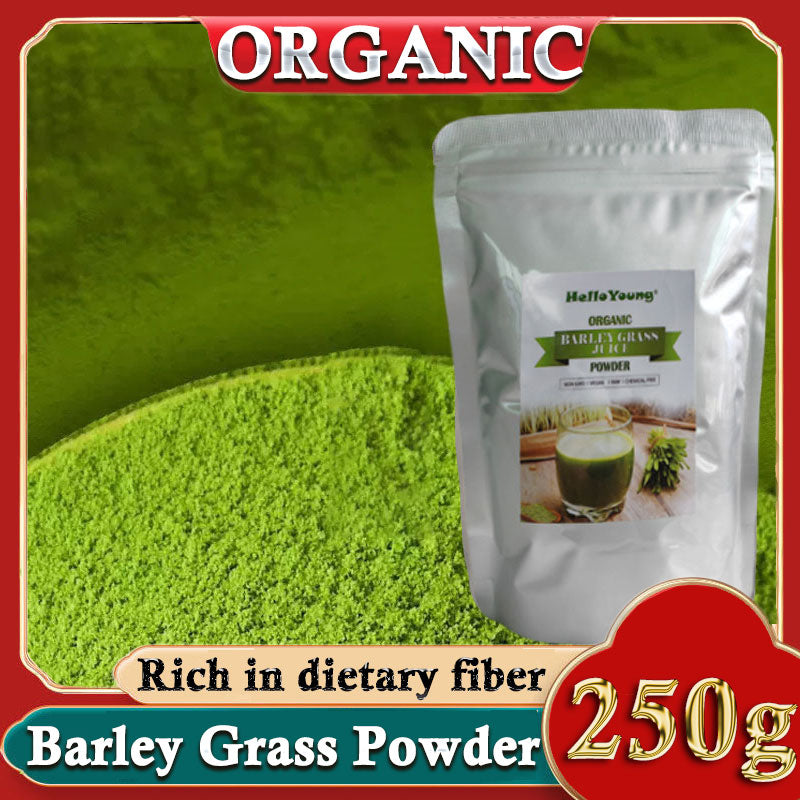 HelloYoung Organic Barley Grass Powder 250g, Green Superfood for Smoothie, Organic Non-GMO Vegan Cold-Juiced and Low-Temperature Dried