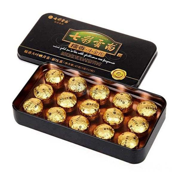 HelloYoungTea COLOURFUL YUNNAN Mini Gold Pu'er Tea with Glutinous Rice Fragrance Puerh Raw 45g