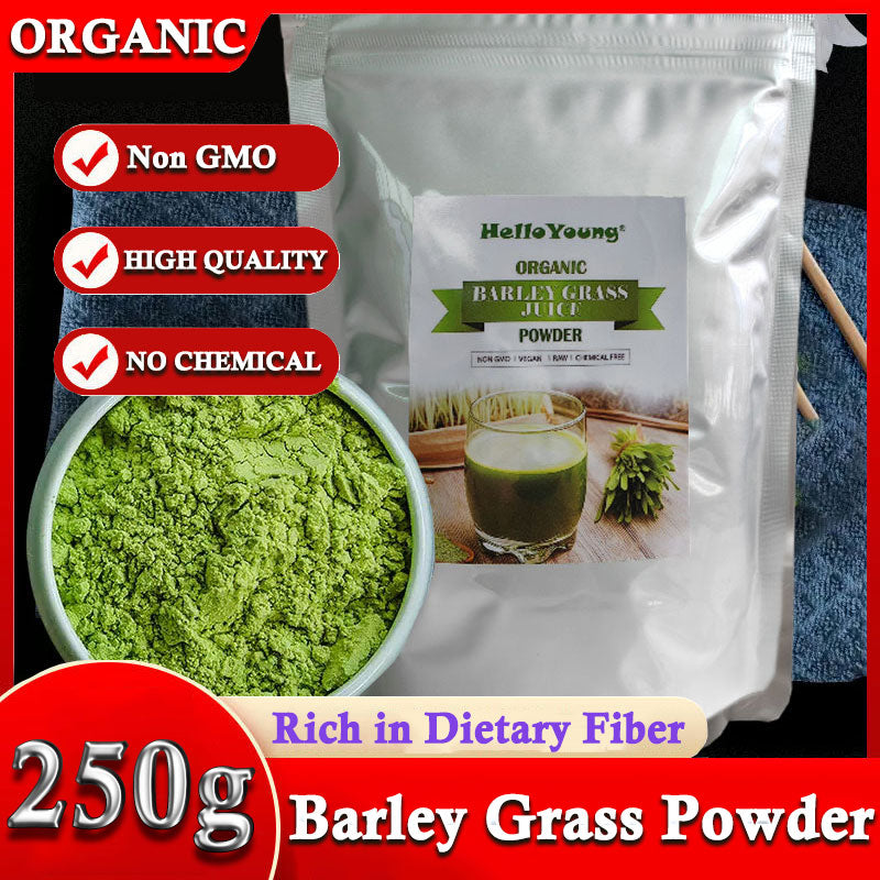 HelloYoung Organic Barley Grass Powder original 250g moistening intestines, Natural I Nutritionally Complete I Mix into Smoothie or Juice Main image