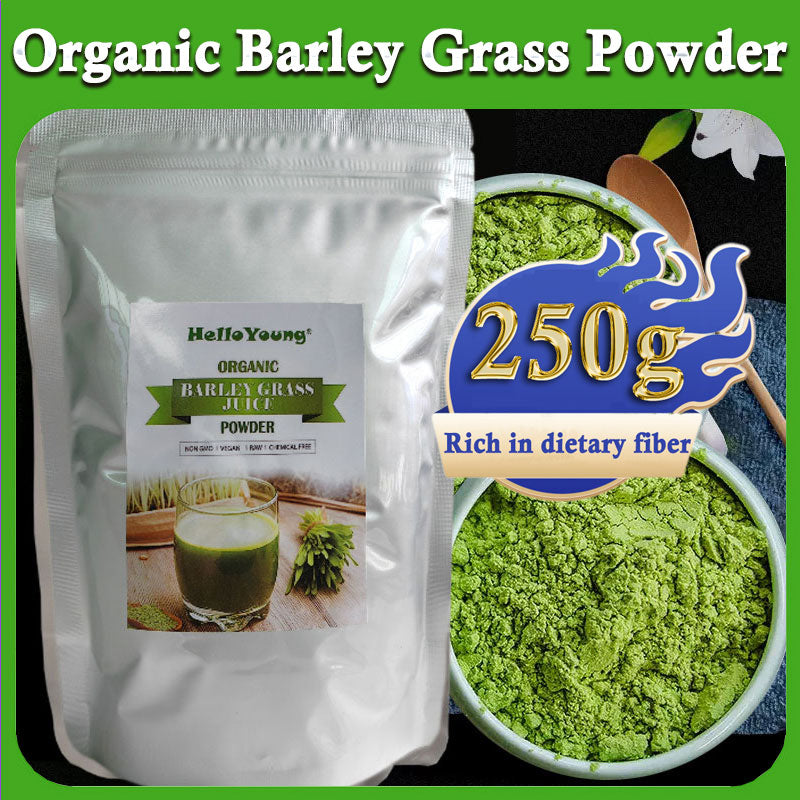 HelloYoung Barley Grass Powder Original 100% Pure And Organic Green Tea Barley Grass Powdered Drink Grass Juice Powder with Rich Dietary Fiber, No Addtives Main image