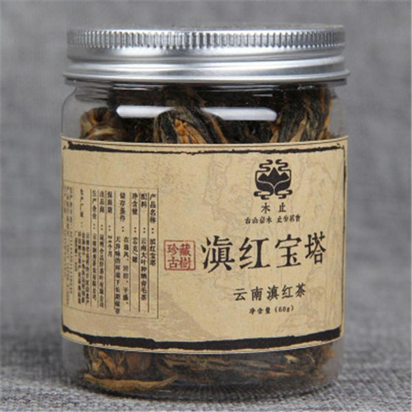 HelloYoungTea Yunnan Small Pagoda Black Tea Dian Hong Handmade 60g Tin Can