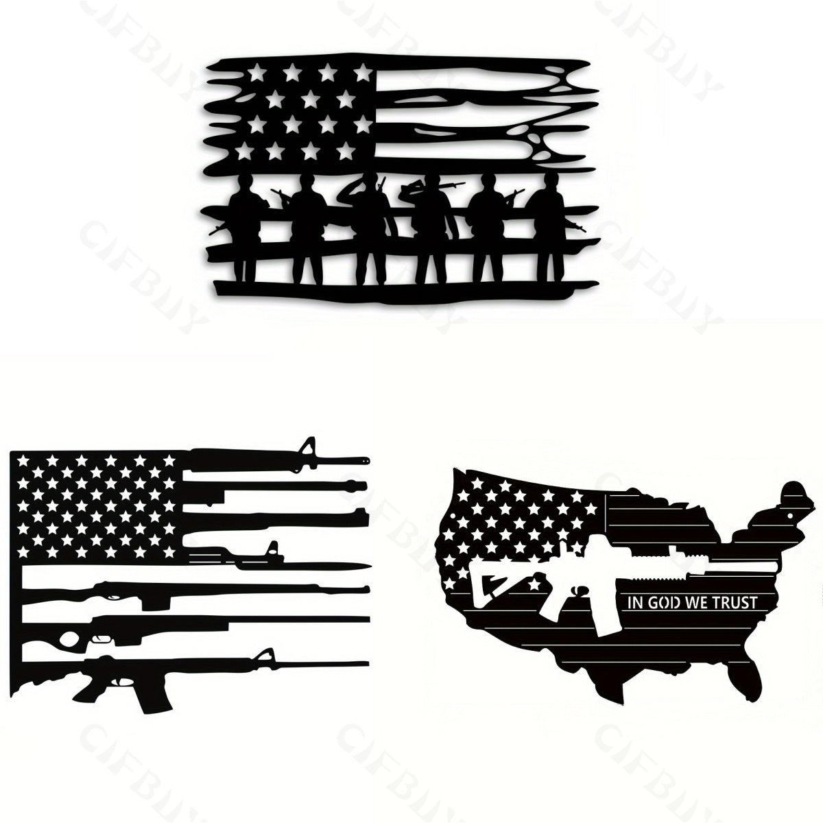 3pcs American Flag Gun Metal Wall Art - Durable Metal Construction, Wall-Mounted Design - Patriotic Independence Day Decor, 4th of July Gift, Classic Rugged Elegance for Home and Office, Statue Wall Decoration
