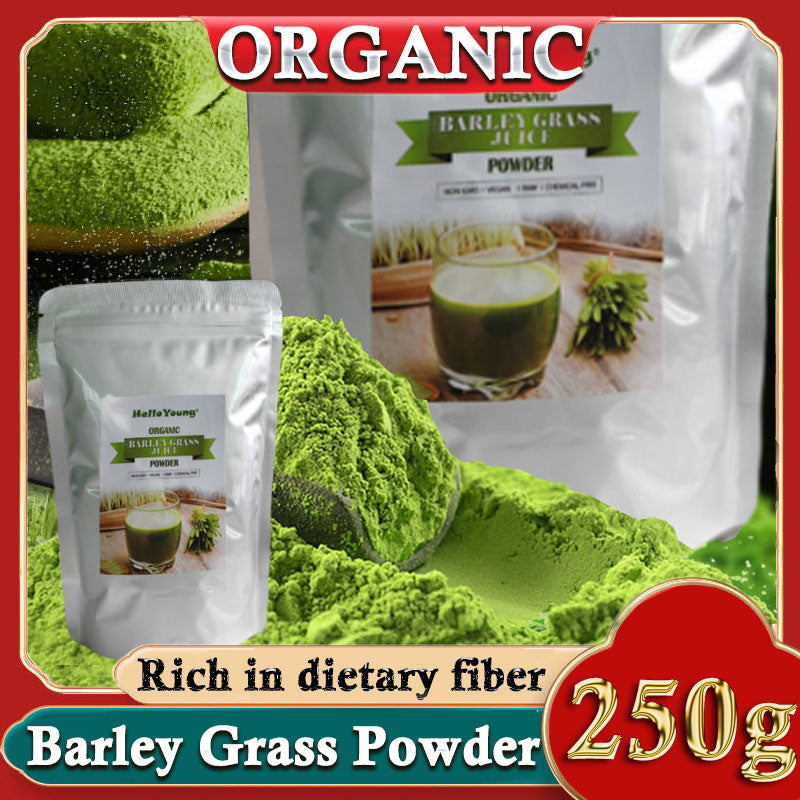 HelloYoung Organic Barley Grass Powder 250g, Green Superfood for Smoothie, Shakes and Salads  lowering cholesterol, beautiful skin, healthy slimming drink Main image