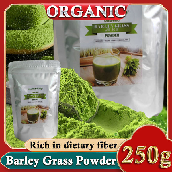 HelloYoung Organic Barley Grass Powder 250g, Green Superfood for Smoothie, Shakes and Salads  lowering cholesterol, beautiful skin, healthy slimming drink