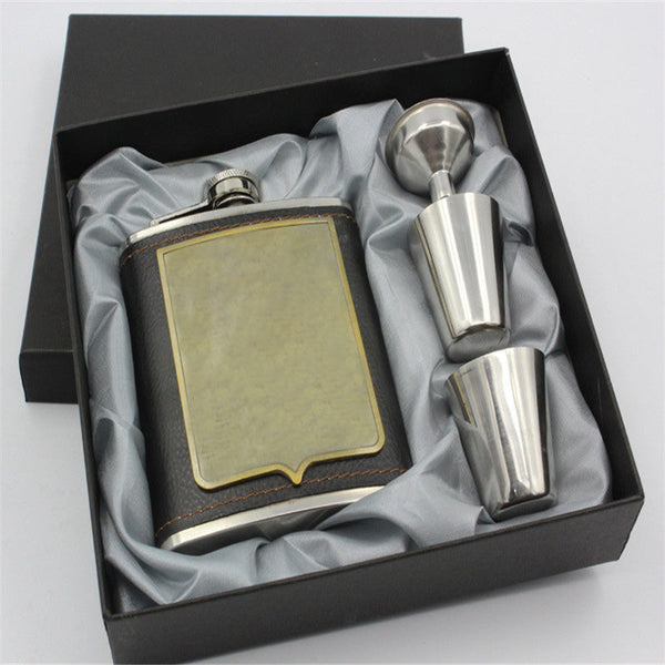 7oz Luxury Stainless Steel Hip Flasks Set Faux Leather Chip Flagon Whiskey Wine Bottle Alcohol Pocket Flagon Gifts