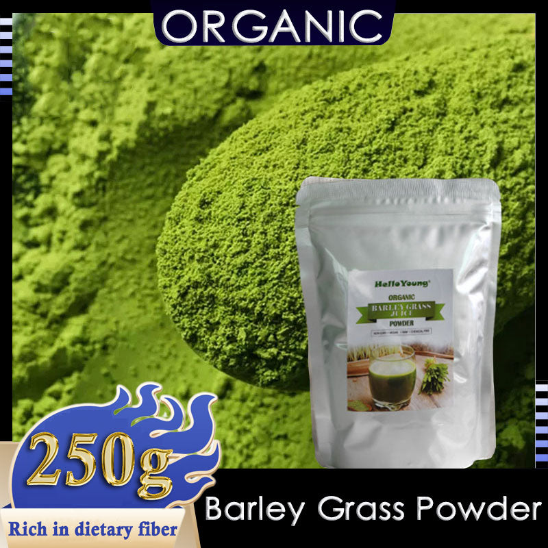 HelloYoung Pure Organic Barley Grass Original Powder Juice Drink 250g Support with Rich Dietary Fiber, No Addtives