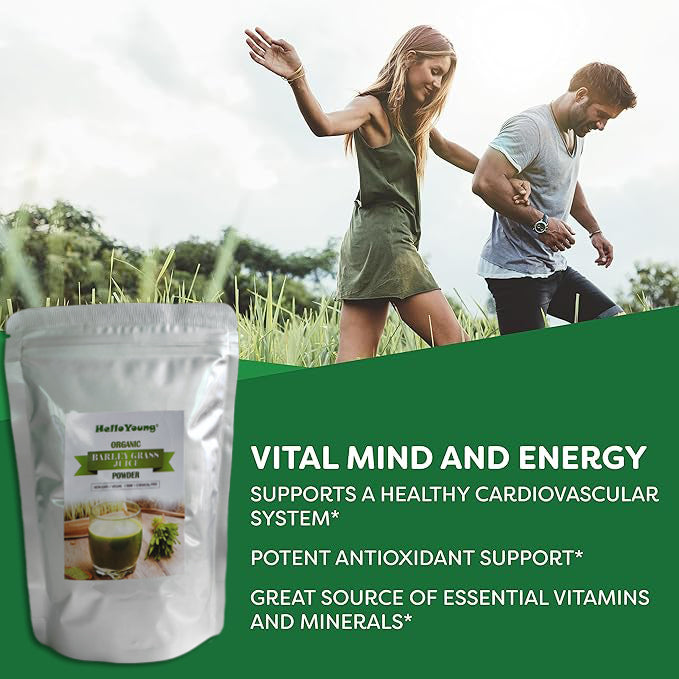 HelloYoung Organic Barley Grass Powder original 250g barley grass official store pure organic barley body detoxification lowering cholesterol, beautiful skin, healthy slimming drink