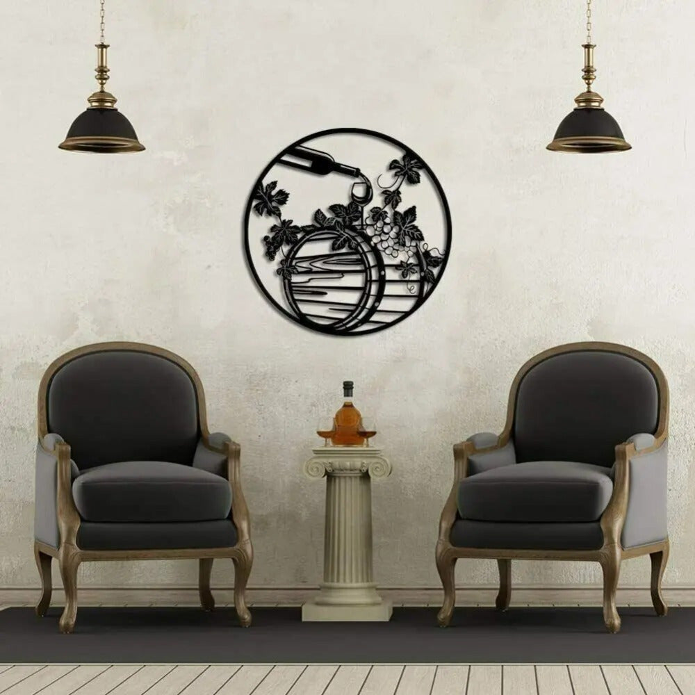 CIFbuy™ Unique Black Iron Wine Bottle Wall Art - Red Wine & Grape Leaf Metal Decor for Kitchen, Handcrafted Iron Plaque with Elegant Vine Motifs, Premium Wall Sculptures.