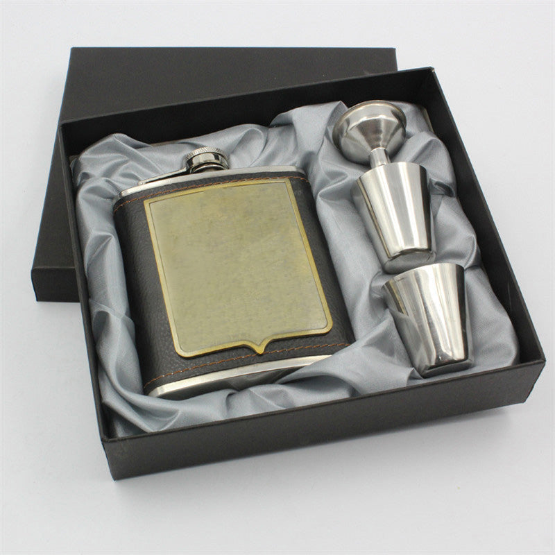 7oz Luxury Stainless Steel Hip Flasks Set Faux Leather Chip Flagon Whiskey Wine Bottle Alcohol Pocket Flagon Gifts