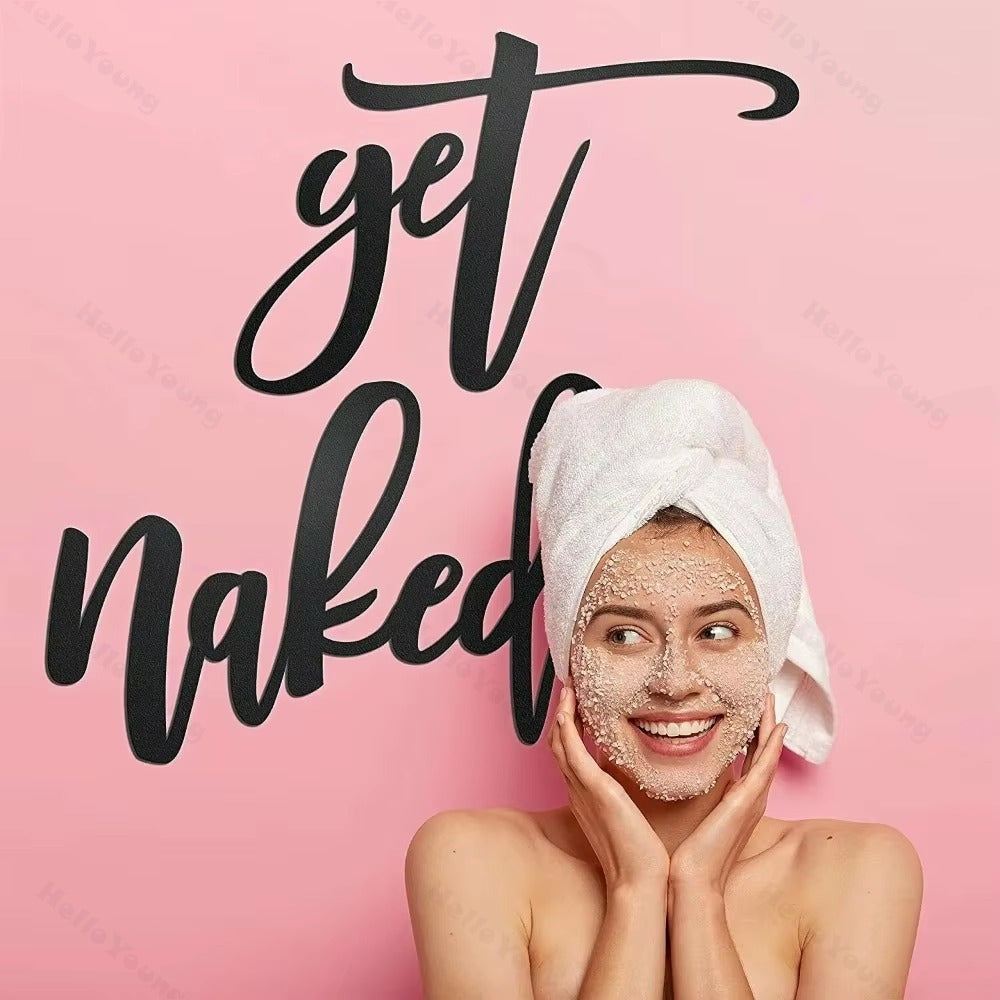 18”X 25” Get Naked Sign for Bathroom Wall Decor - Stylish Bath Word Art in Metal Letters - Modern and Fun Bathroom Accent