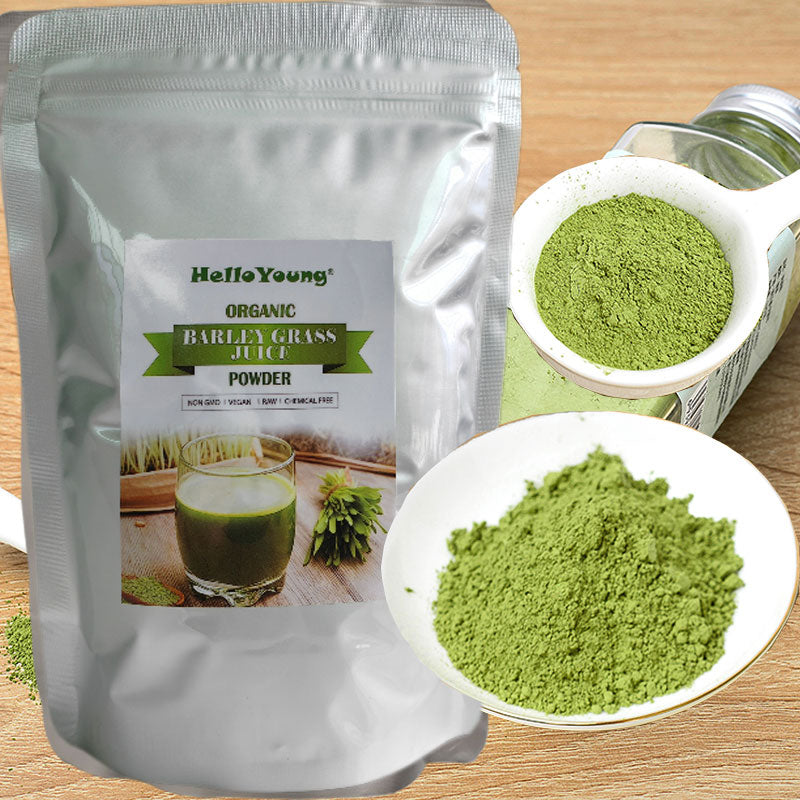 HelloYoung Organic Barley Grass Powder 250 gm 100% Pure&Natural I Nutritionally Complete I Mix into Smoothie or Juice I RAW, GREENISH LIKE LEAVES, NO PRESERVATIVE,NON GMO