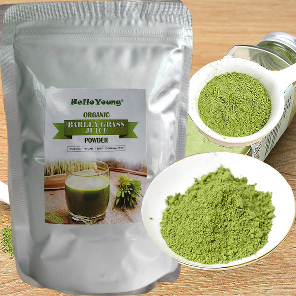 HelloYoung Organic Barley Grass Powder 250 gm 100% Pure&Natural I Nutritionally Complete I Mix into Smoothie or Juice I RAW, GREENISH LIKE LEAVES, NO PRESERVATIVE,NON GMO